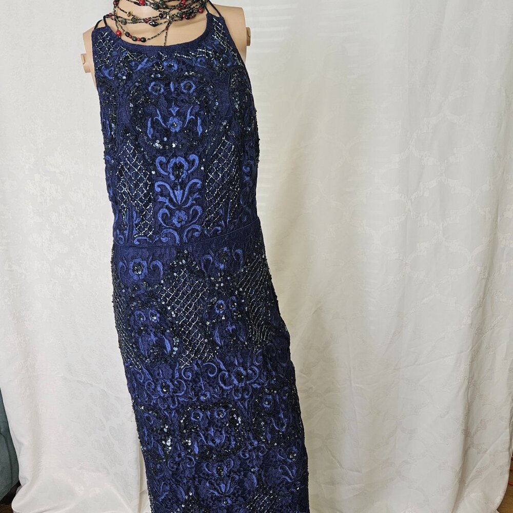 Elegant Navy Blue Beaded Gown | New with Tag